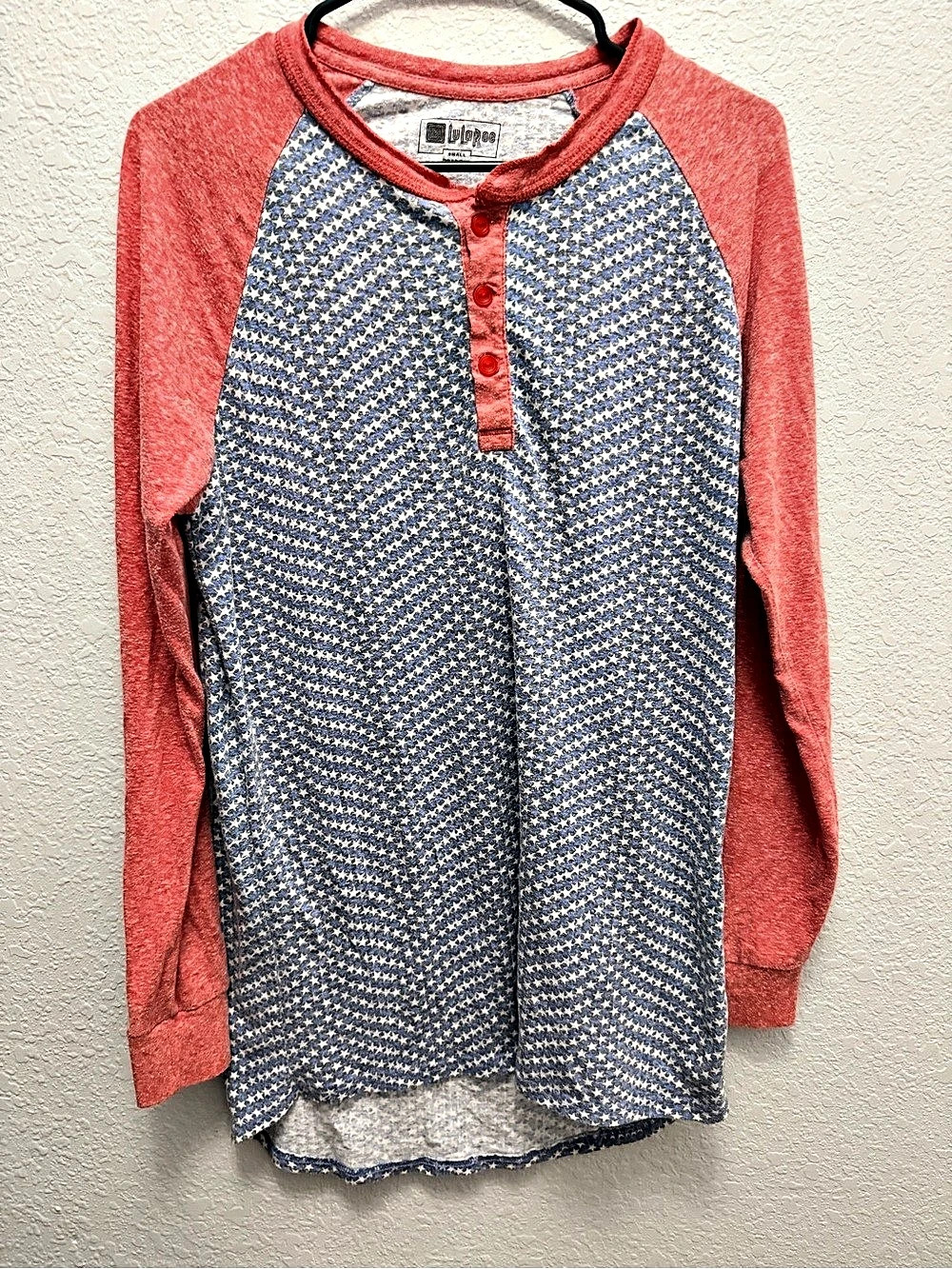 LuLaRoe Mark Henley Long Sleeve Top in Red & Blue